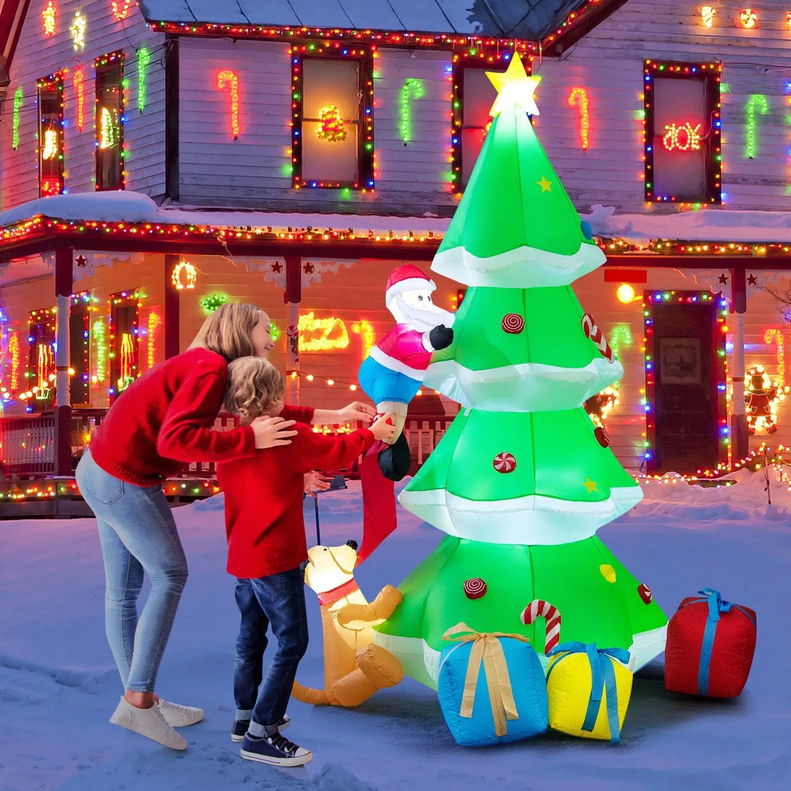 7 Feet Inflatable Christmas Tree with Santa Claus and Dog by DirectDeals