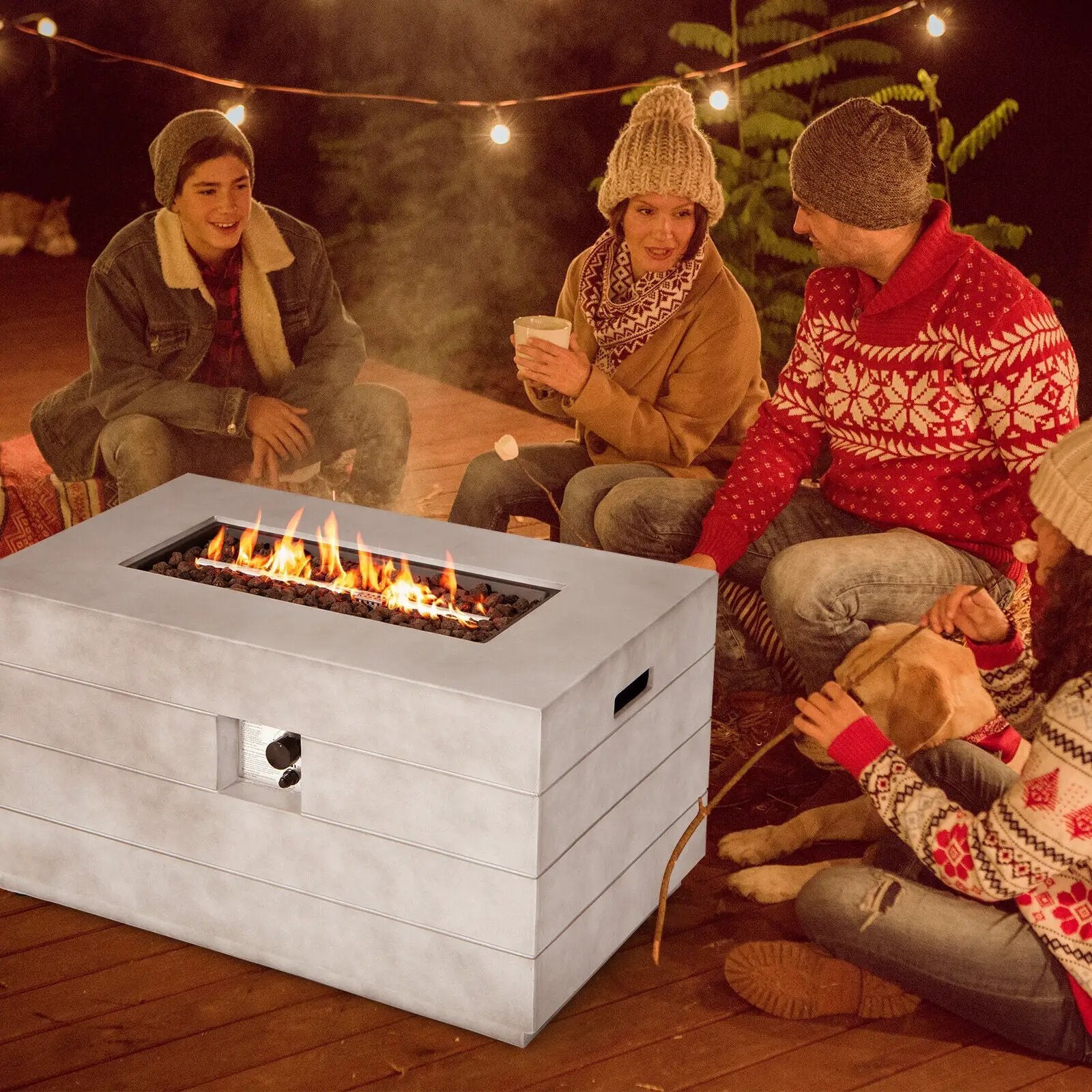 43 Inch Rectangular Concrete Propane Fire Pit Table with Lava Rocks and Cover 50 000 BTU-Gray by DirectDeals