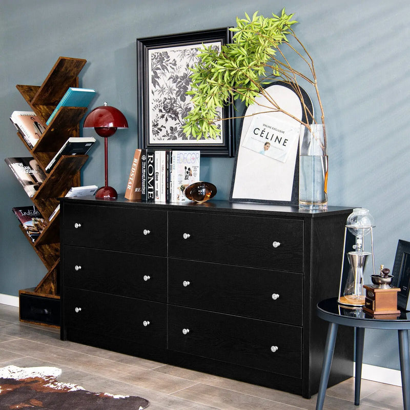 Freestanding 6-Drawer Dresser with Mental Knobs for Bedroom by DirectDeals