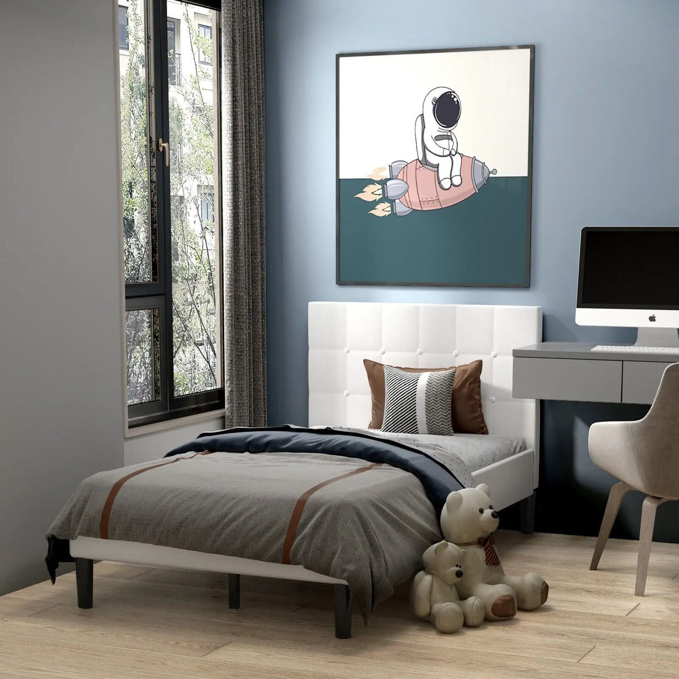Platform Bed with Button Tufted Headboard by DirectDeals