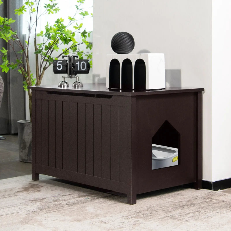 Wooden Cat Litter Box Enclosure with Top Opening Side Table Furniture by DirectDeals