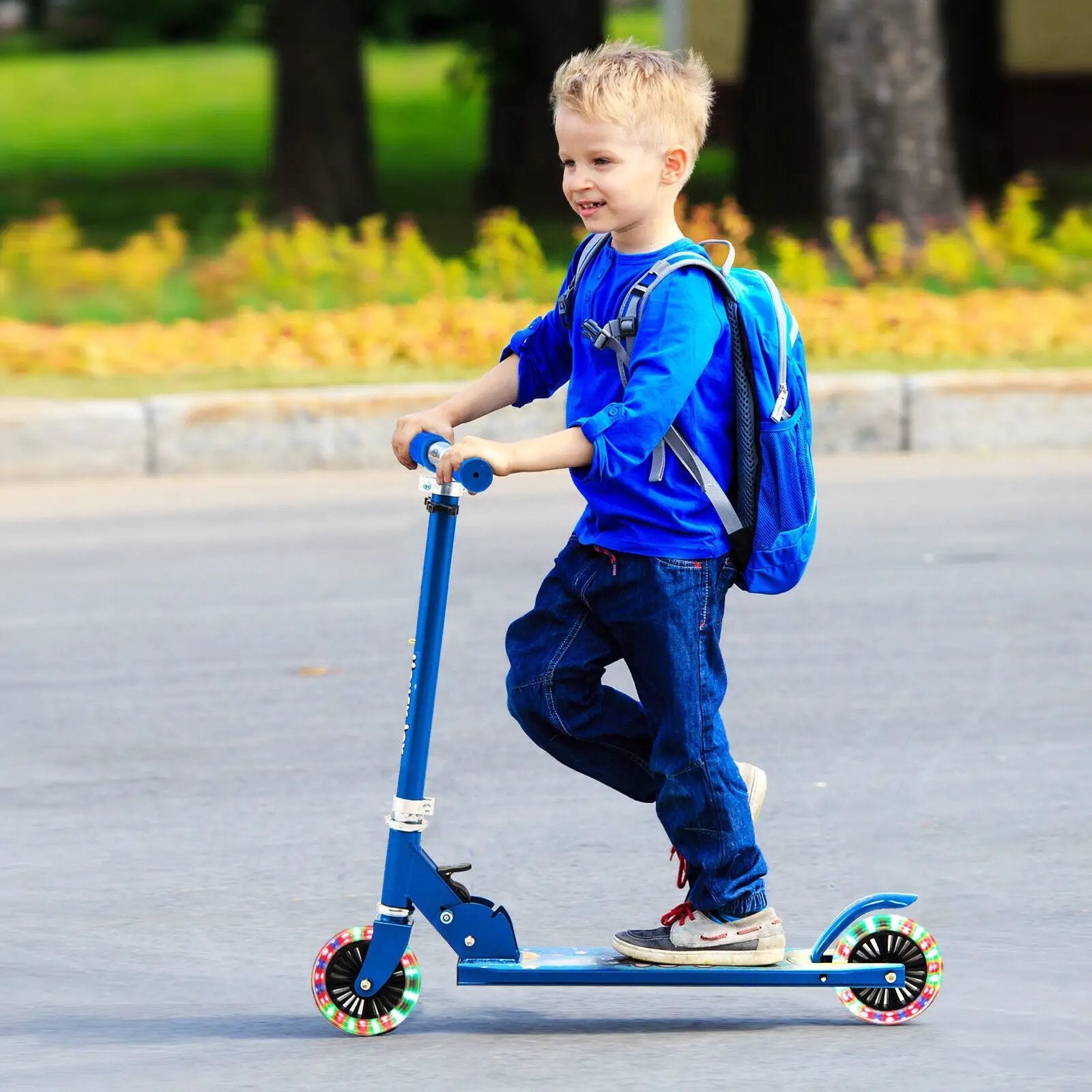 Folding Kick Scooter with 3 Adjustable Heights for Kids by DirectDeals