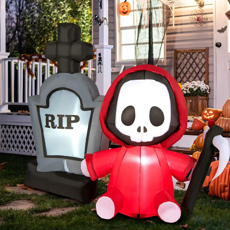 5 Feet Inflatable Halloween Ghost Holding Sickle and Tombstone Yard Decor by DirectDeals