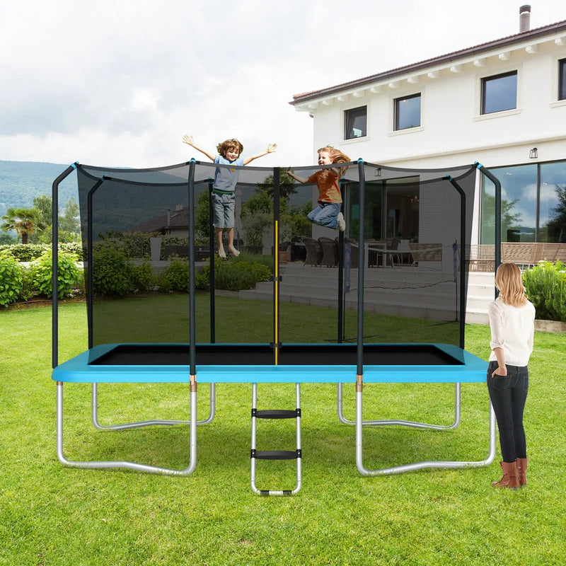 8 x 14 Feet Rectangular Recreational Trampoline with Safety Enclosure Net and Ladder by DirectDeals