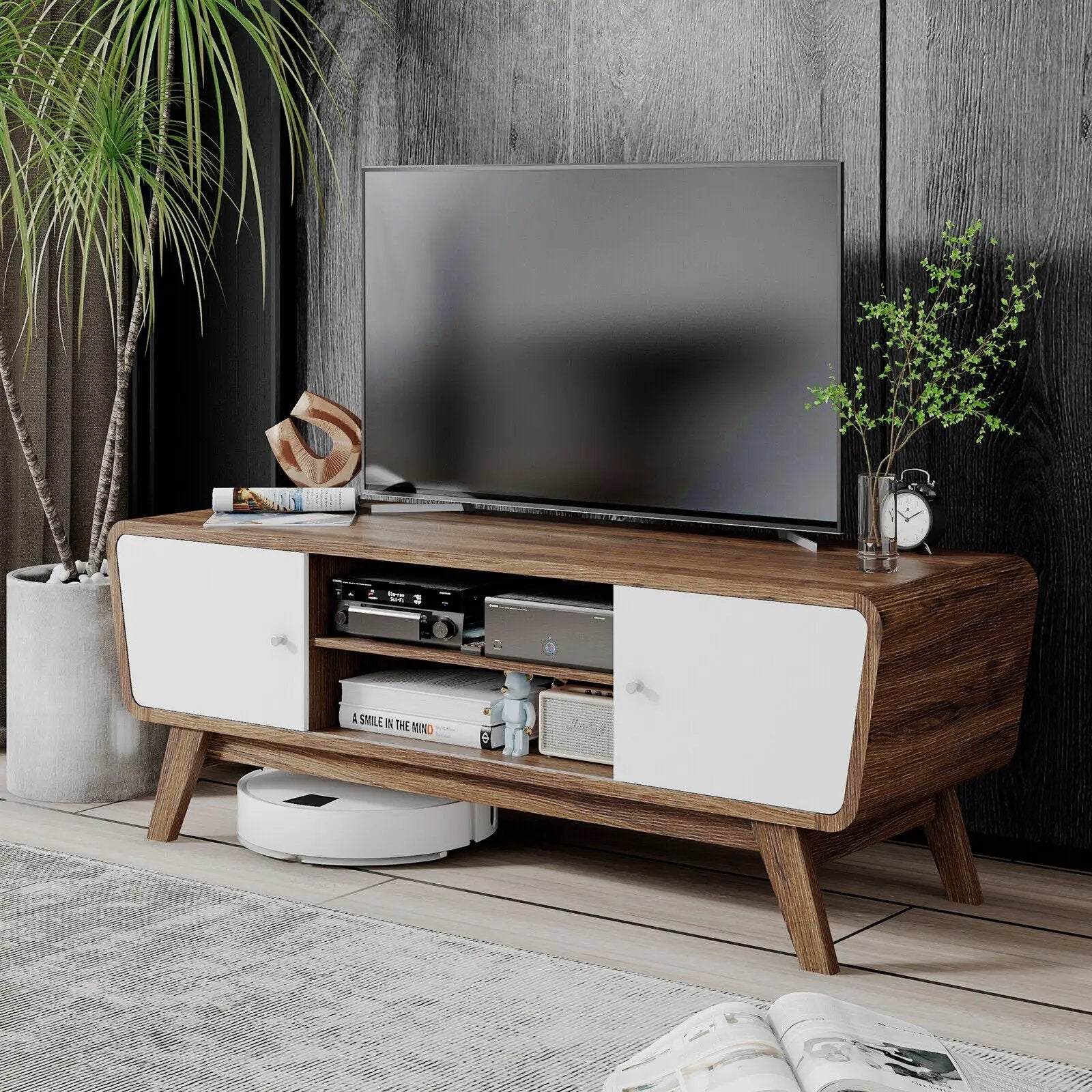 Sliding Door TV Stand with Adjustable Shelf for TVs up to 55 Inch by DirectDeals