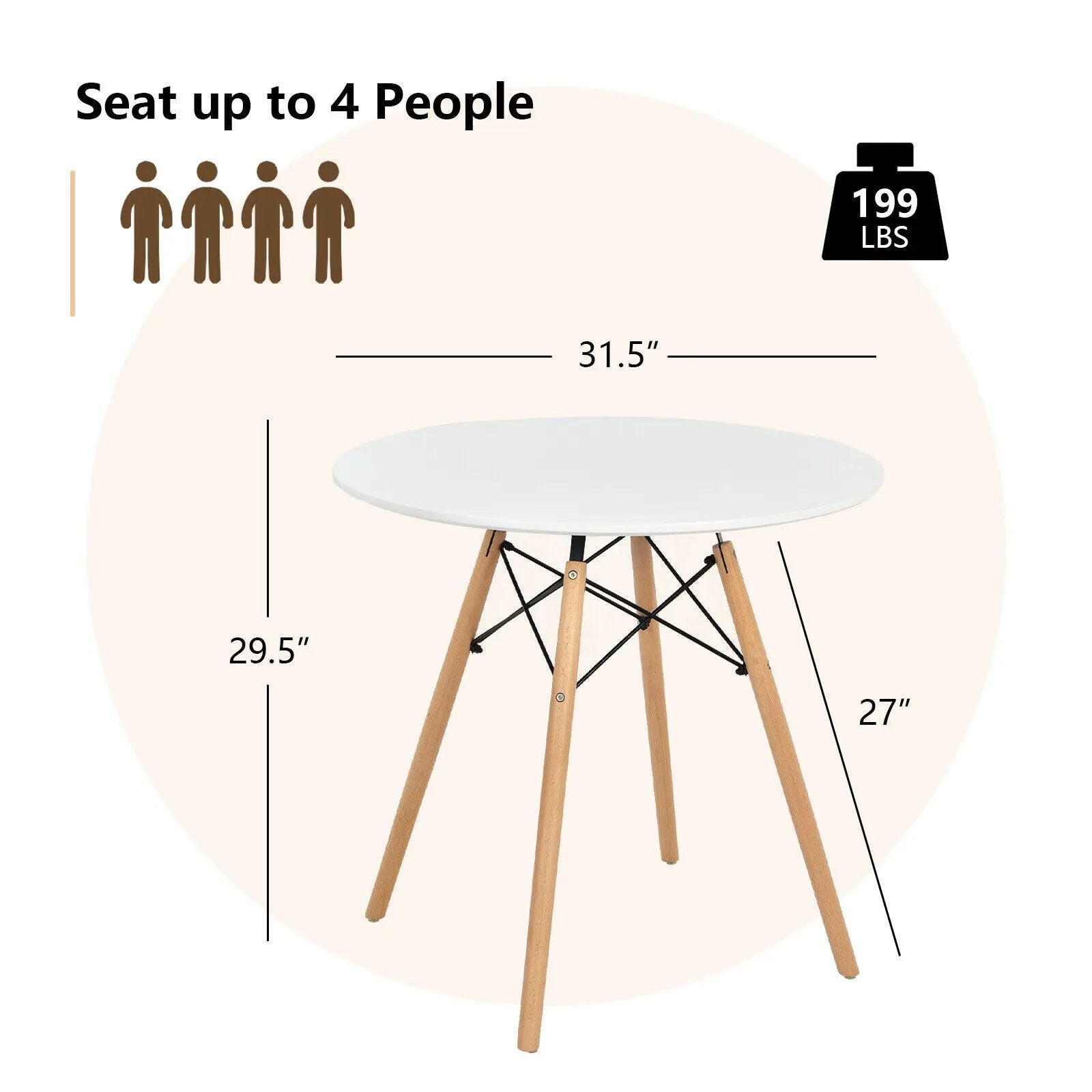 Round Modern Dining Table with Solid Wooden Leg-White by DirectDeals