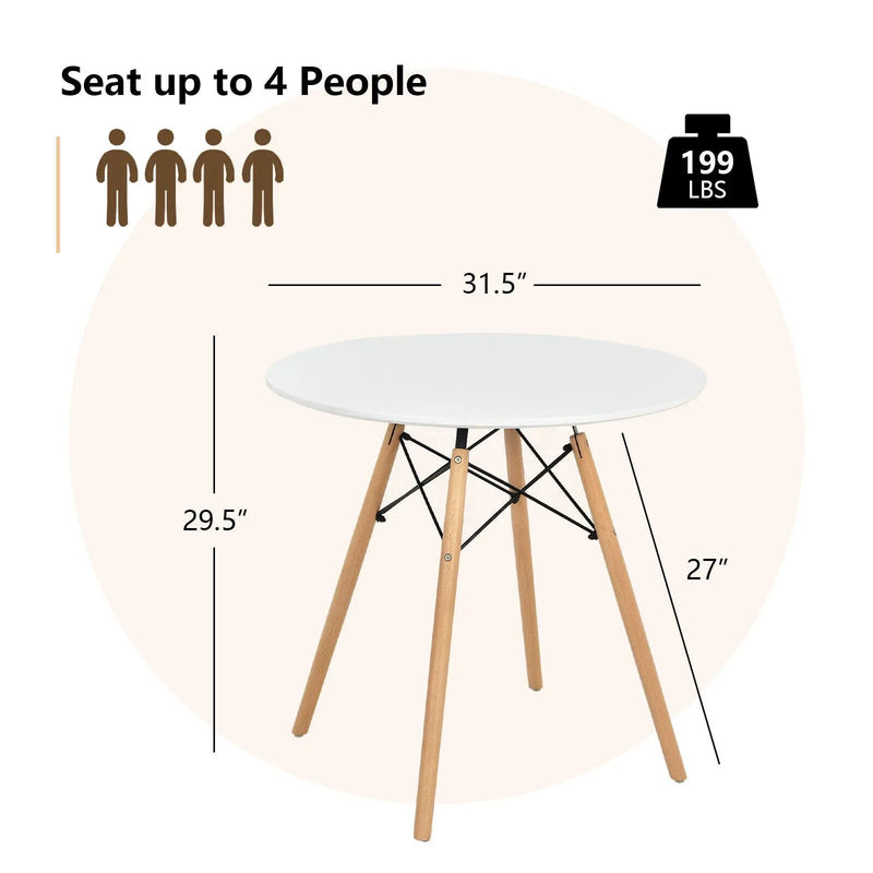 Round Modern Dining Table with Solid Wooden Leg-White by DirectDeals