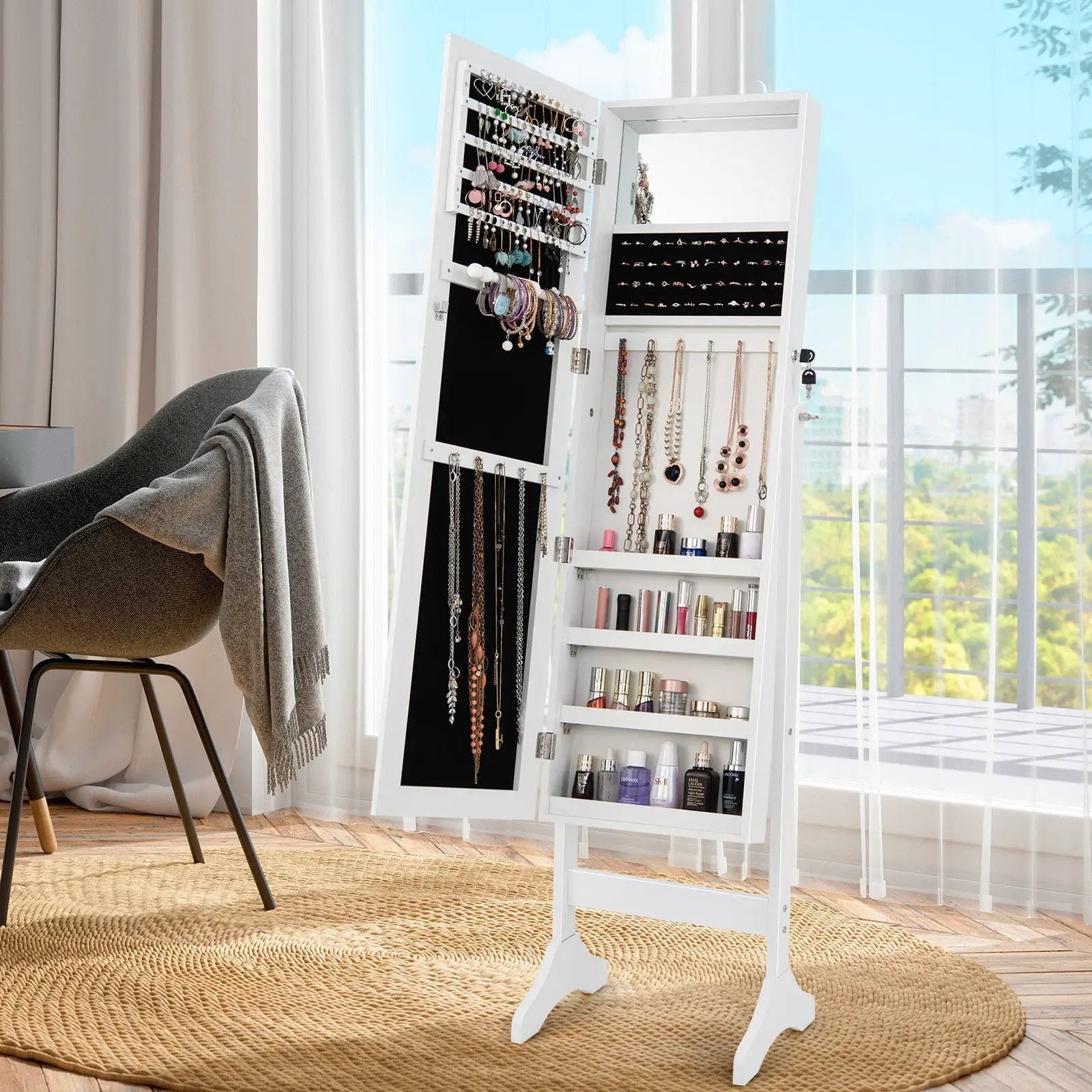 Standing Jewelry Cabinet with Full Length Mirror by DirectDeals