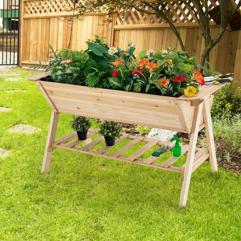 Raised Wood Garden Bed with Shelf and Liner by DirectDeals