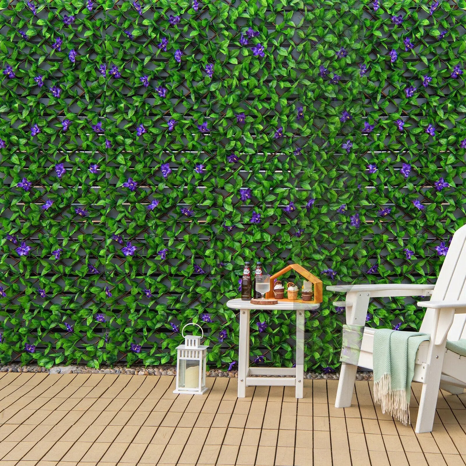 4 Pieces Expandable Faux Ivy Privacy Screen Fence Panel Pack with Flower by DirectDeals