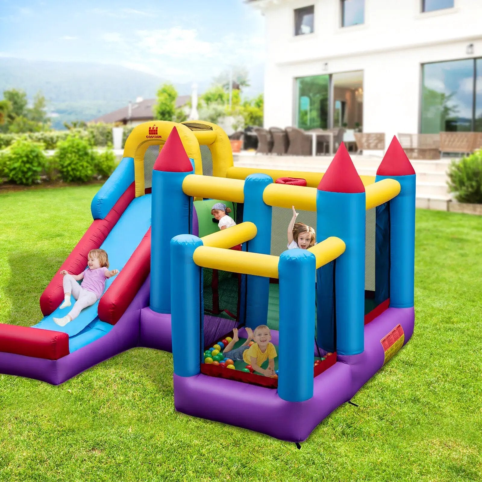 5-in-1 Inflatable Bounce House with 735W Blower and 50 Ocean Balls by DirectDeals