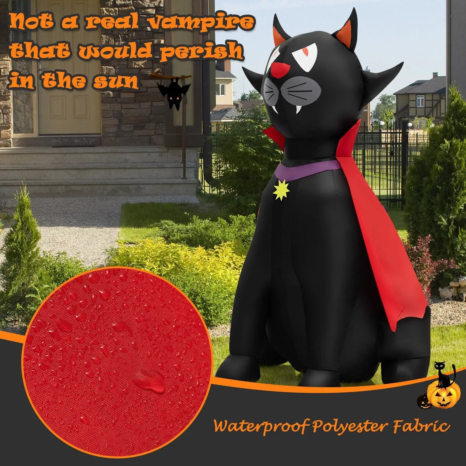 4.7 Feet Halloween Inflatable Vampire Cat with Red Cloak by DirectDeals