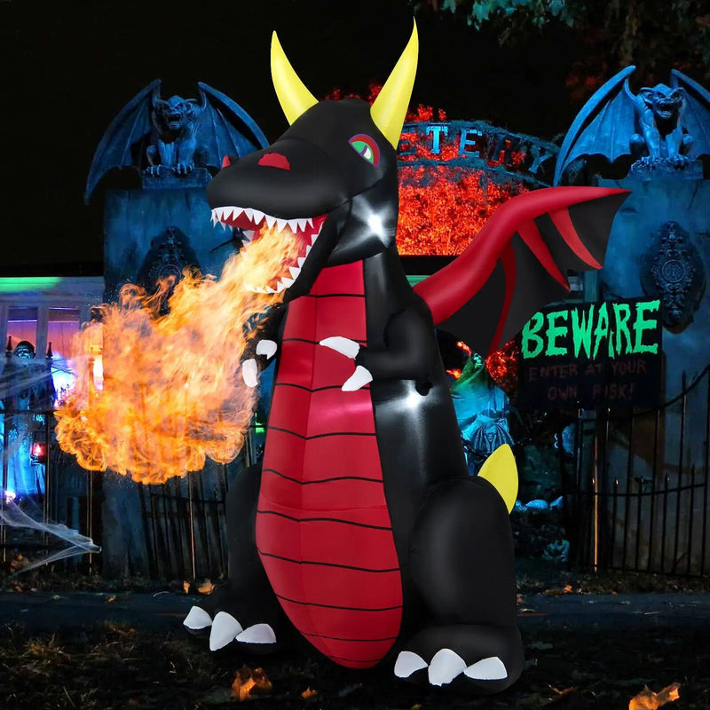 8 Feet Halloween Inflatable Fire Dragon Decoration with LED Lights by DirectDeals
