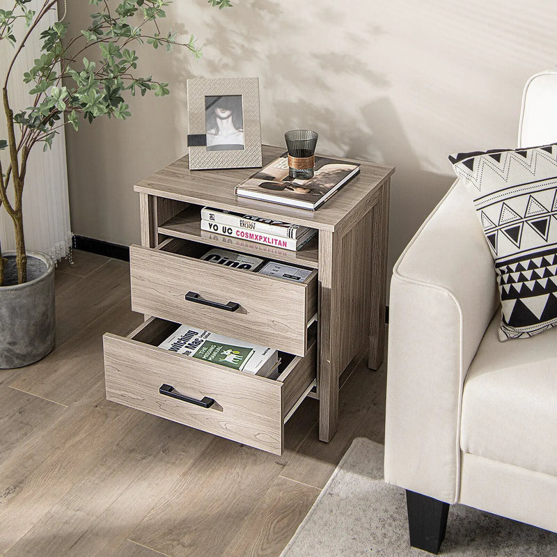 Modern Wood Grain Nightstand with Cable Hole and Open Compartment by DirectDeals