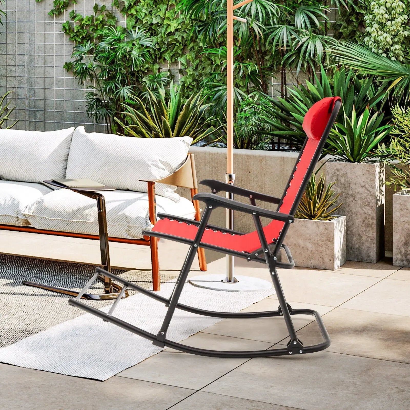 Outdoor Patio Camping Lightweight Folding Rocking Chair with Footrest by DirectDeals
