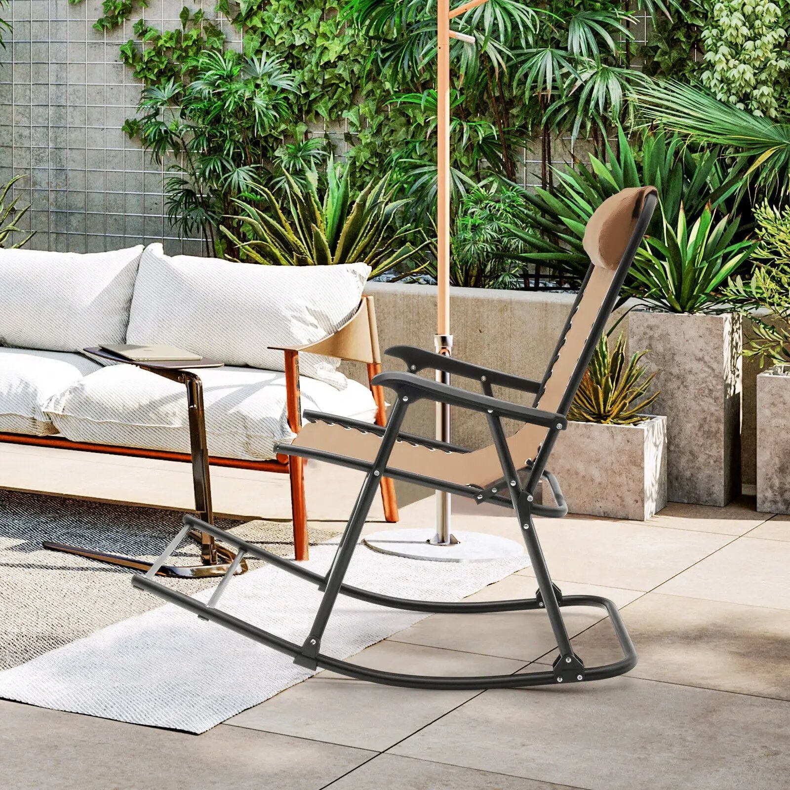 Outdoor Patio Camping Lightweight Folding Rocking Chair with Footrest by DirectDeals