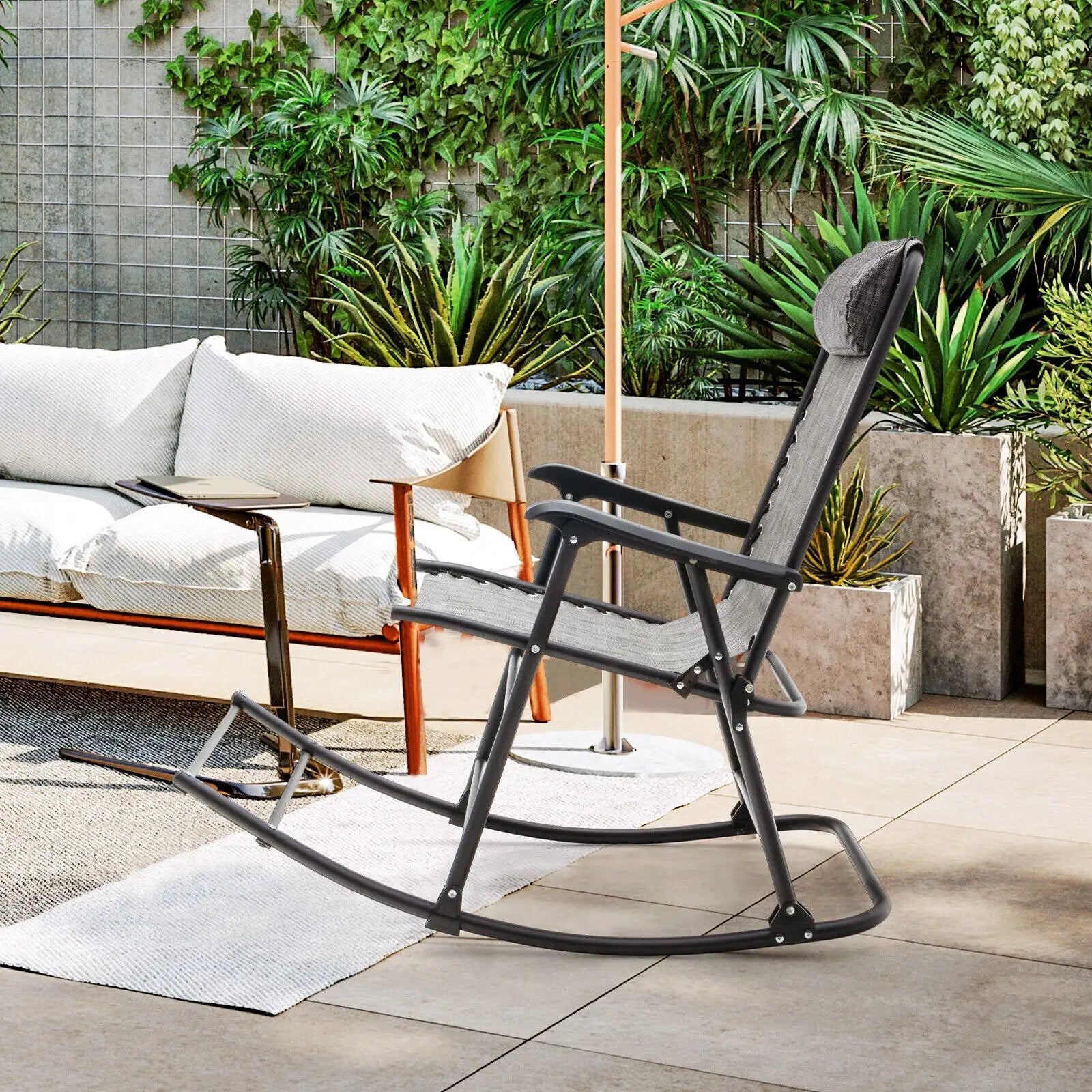 Outdoor Patio Camping Lightweight Folding Rocking Chair with Footrest by DirectDeals