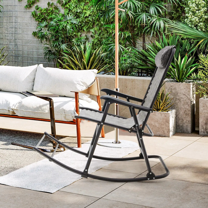 Outdoor Patio Camping Lightweight Folding Rocking Chair with Footrest by DirectDeals