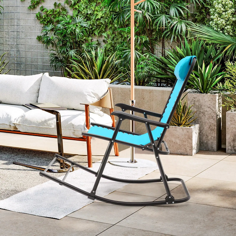 Outdoor Patio Camping Lightweight Folding Rocking Chair with Footrest by DirectDeals