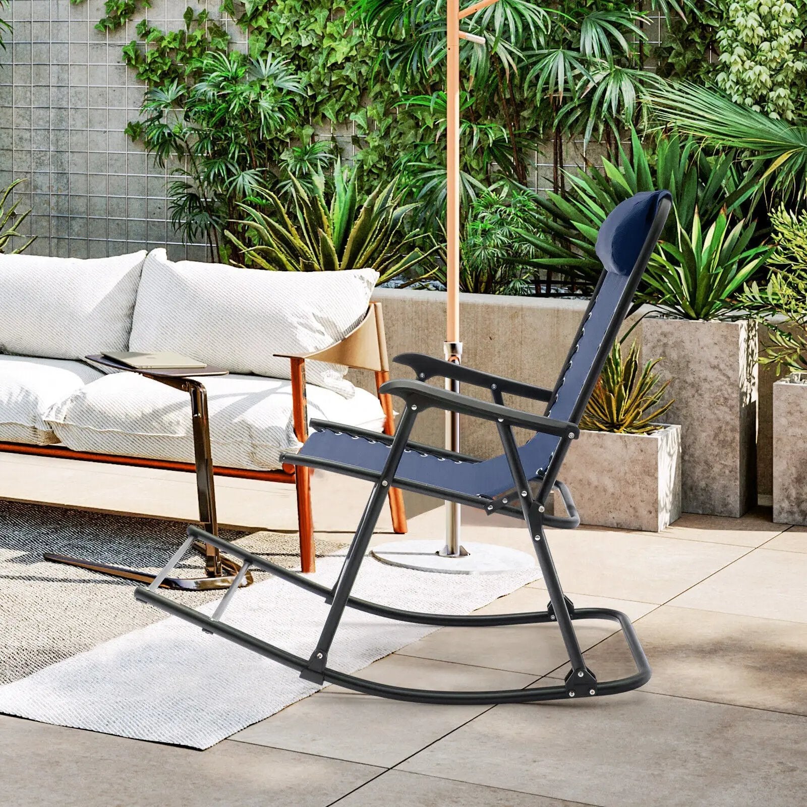 Outdoor Patio Camping Lightweight Folding Rocking Chair with Footrest by DirectDeals