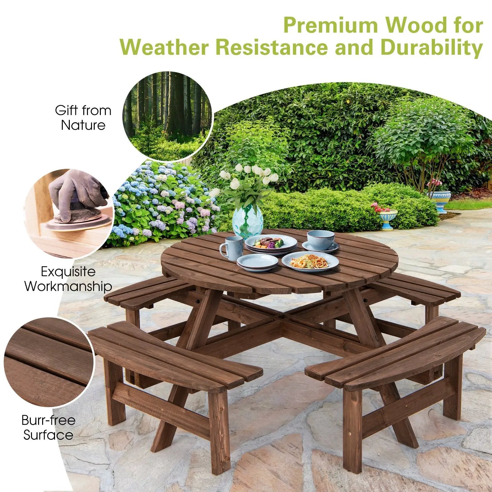 Patio 8 Seat Wood Picnic Dining Seat Bench Set by DirectDeals