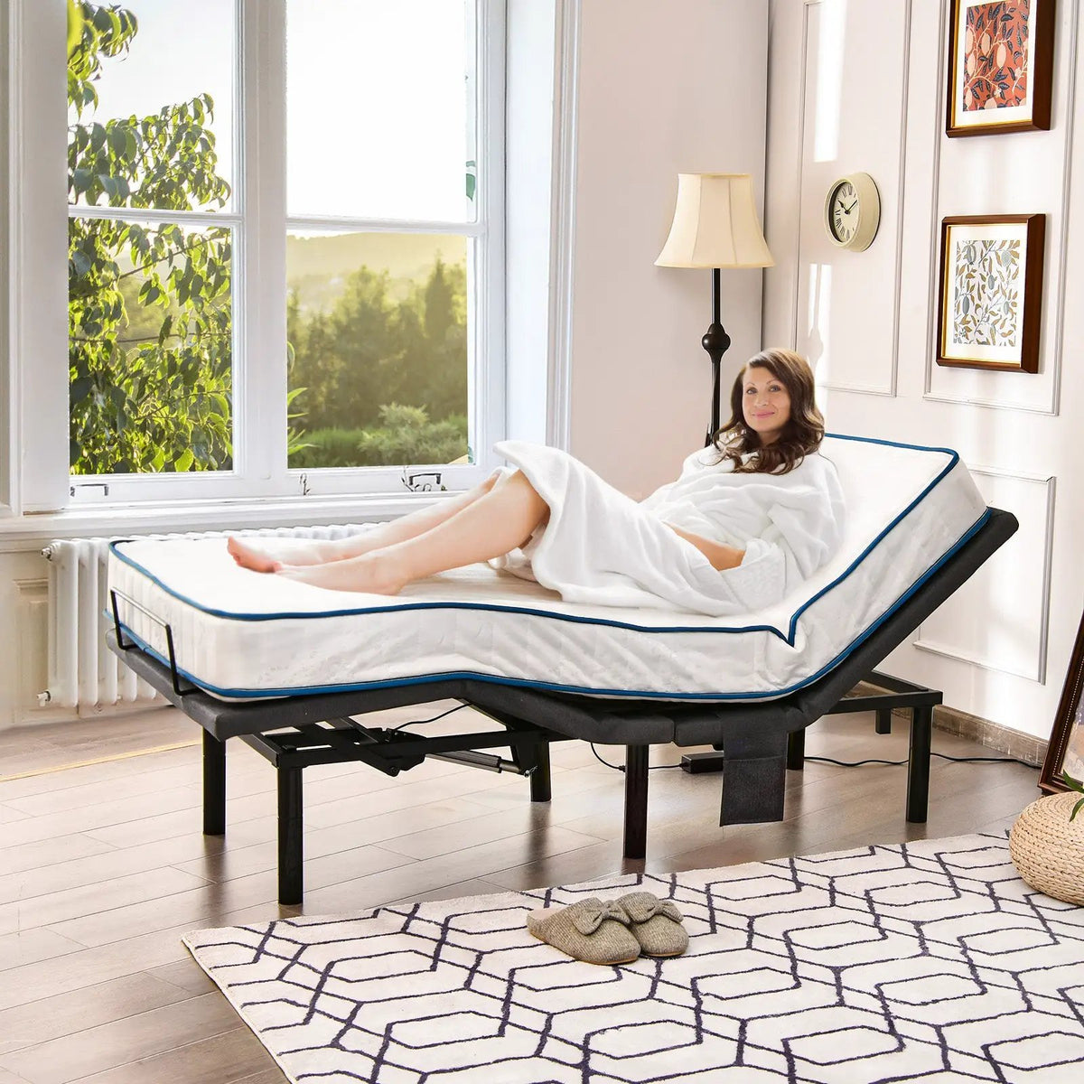 Queen Size Adjustable Bed Base Electric Bed Frame with Massage Modes by DirectDeals