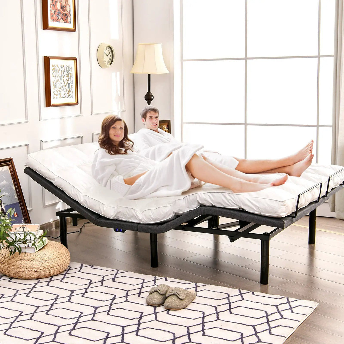 Queen Size Adjustable Bed Base Electric Bed Frame with Massage Modes by DirectDeals