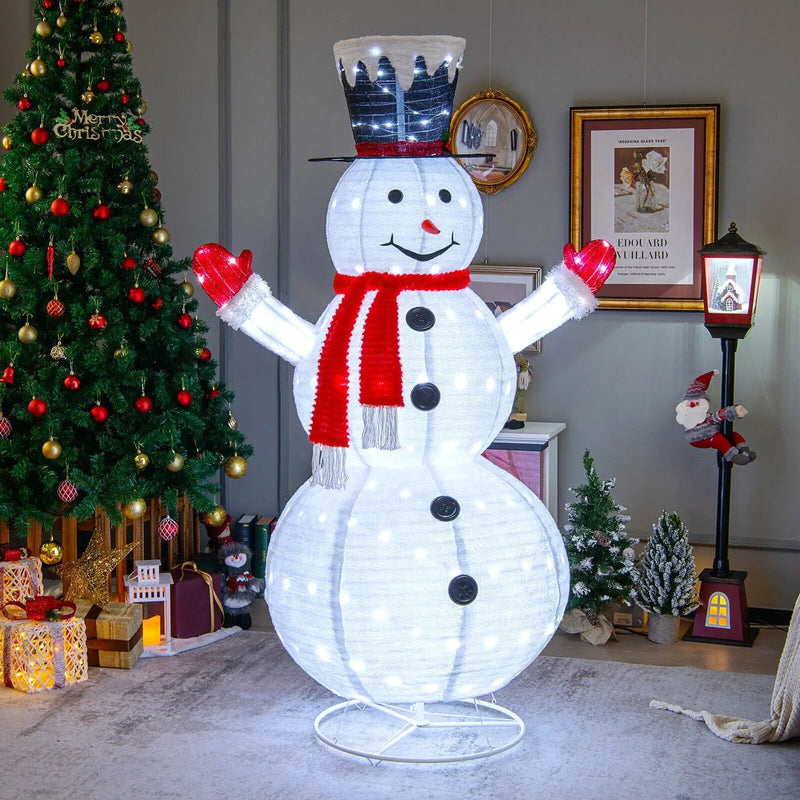 6 Feet Lighted Snowman with Top Hat and Red Scarf-White by DirectDeals