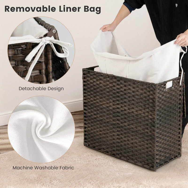 10L 3-Section Laundry Hamper with Liner Bag and Handle-Brown by DirectDeals