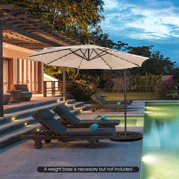 10 Feet Patio Solar Powered Cantilever Umbrella with Tilting System, photo 2 of 12