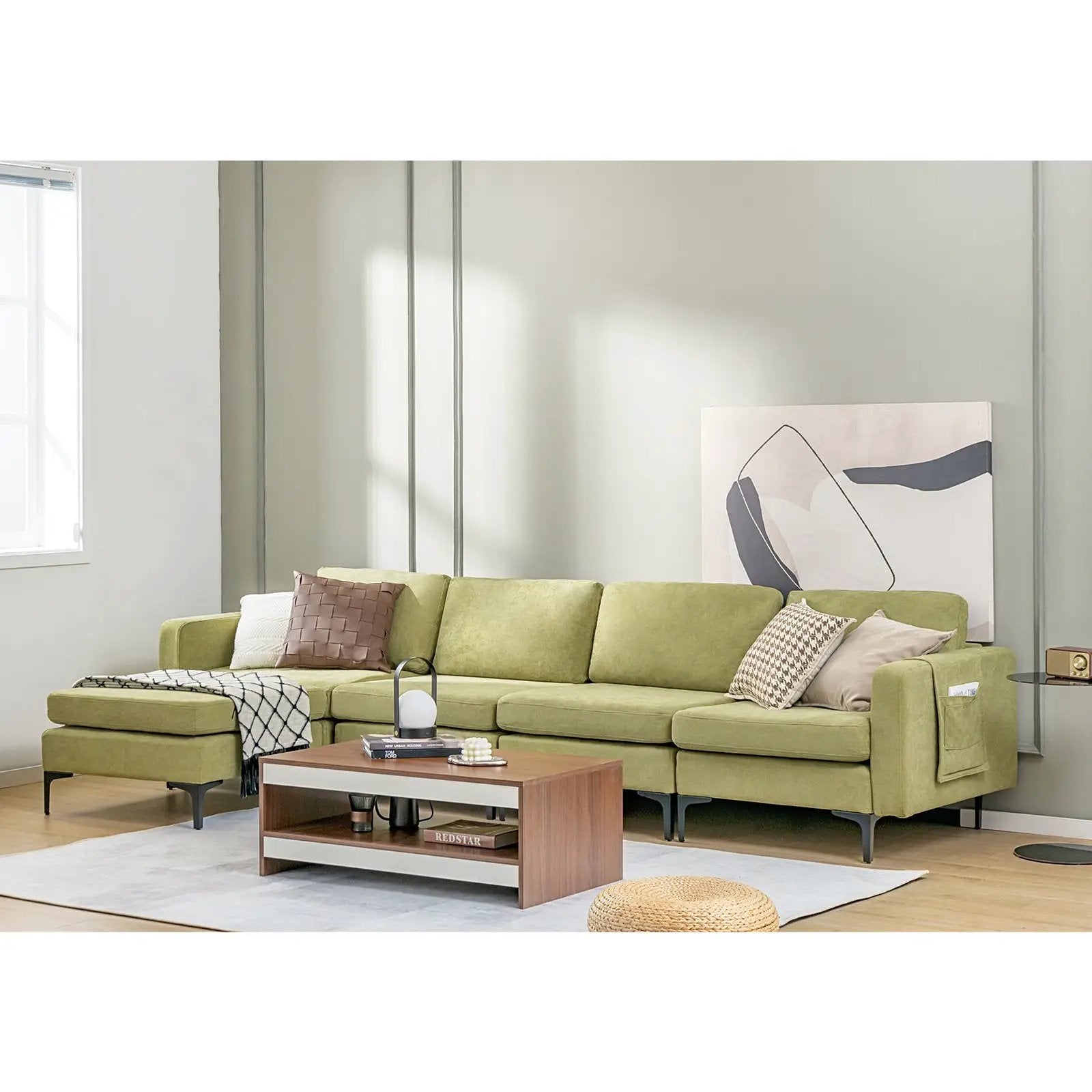 Modular L-shaped Sectional Sofa with Reversible Ottoman and 2 USB Ports by DirectDeals