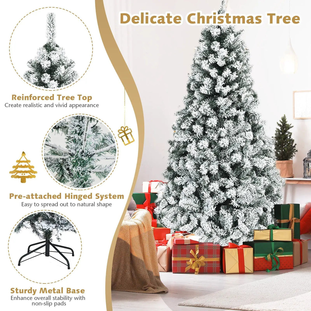 Pre-Lit Premium Snow Flocked Hinged Artificial Christmas Tree by DirectDeals