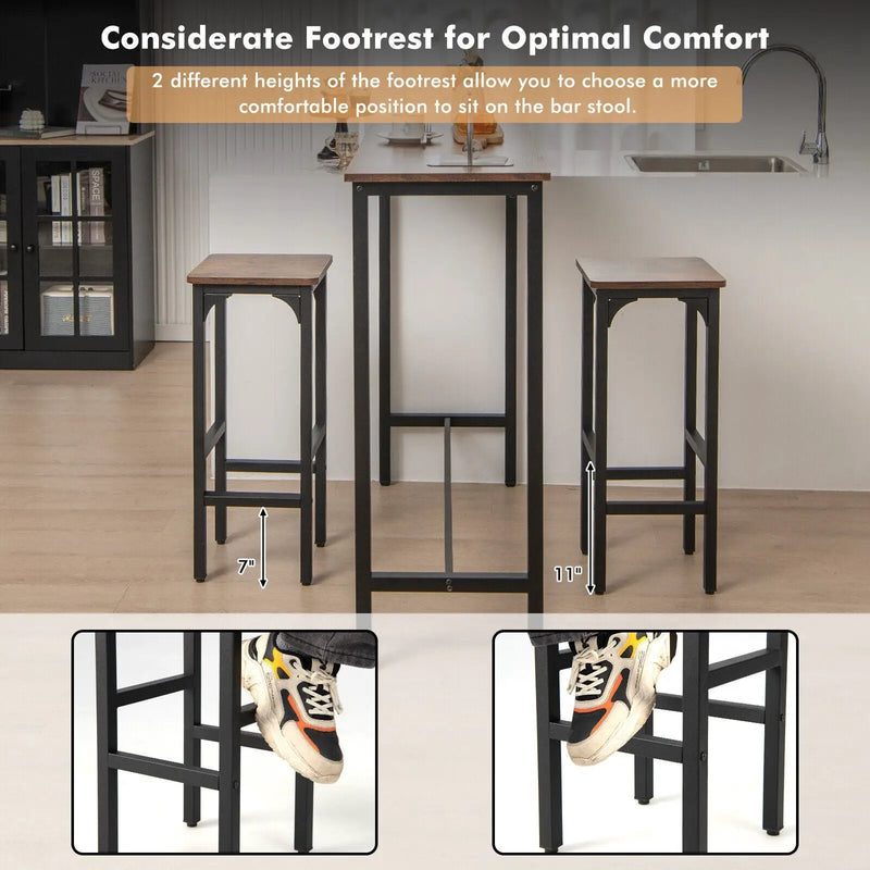 2 Pieces 28 Inch Dining Bar Chair Set with Footrest and Adjustable Pads-Rustic Brown by DirectDeals