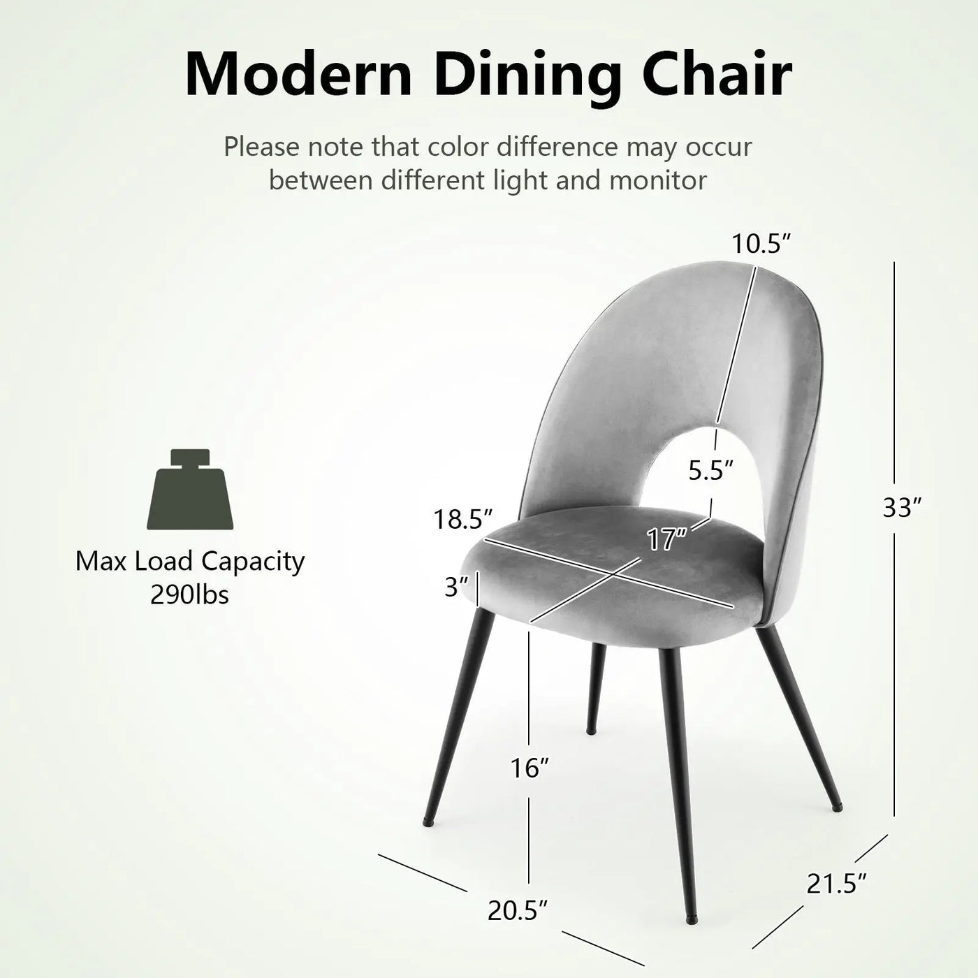 Dining Chair Set of 2 with Metal Base and Adjustable Pads by DirectDeals