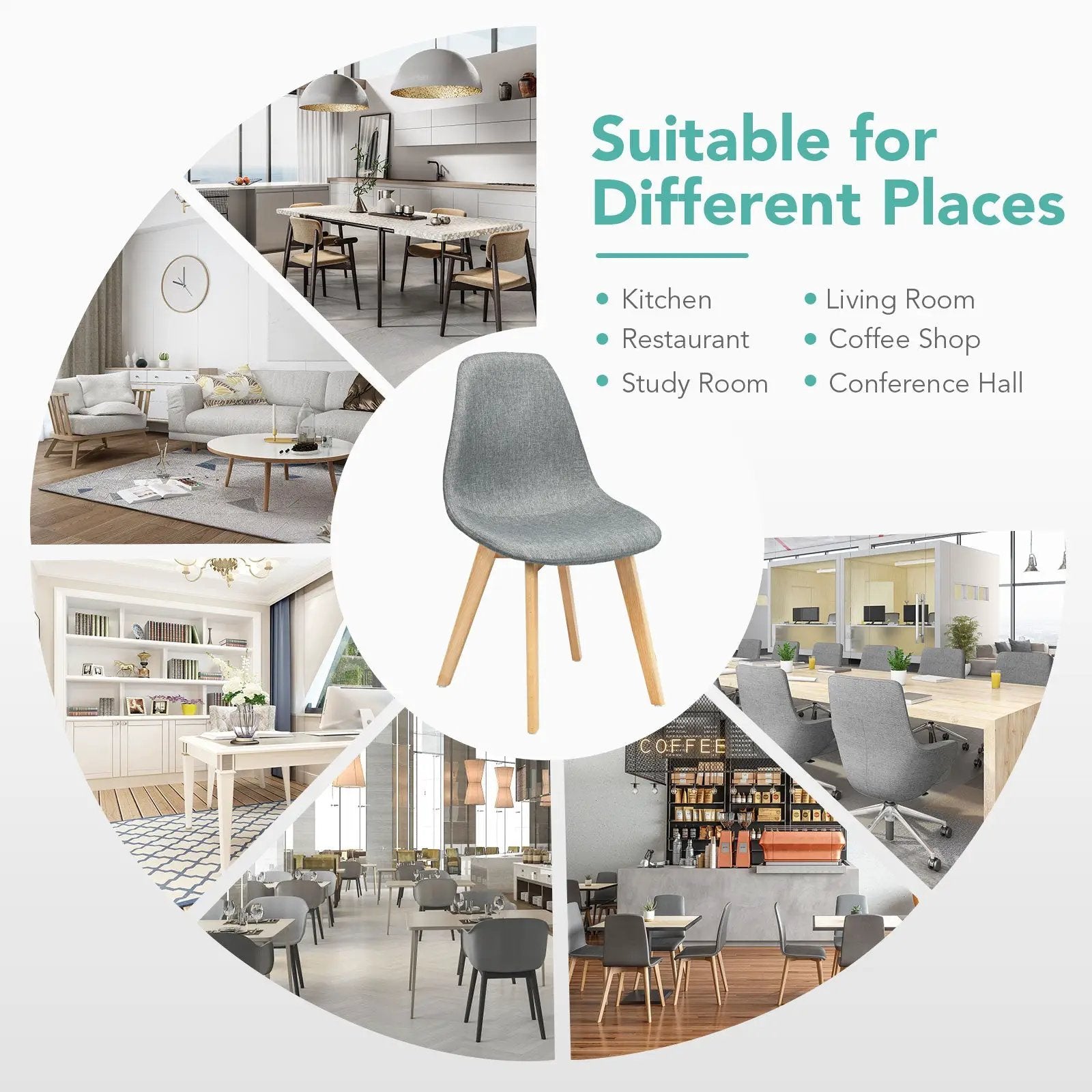 4 Pieces Modern Dining Chair Set with Wood Legs and Fabric Cushion Seat by DirectDeals