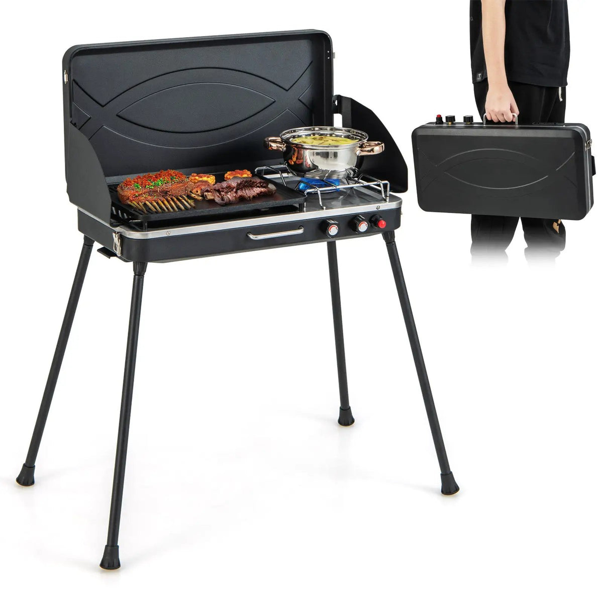 2-in-1 Gas Camping Grill and Stove with by DirectDeals