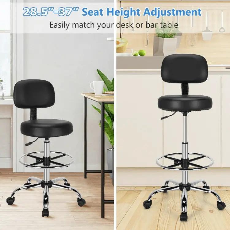 Swivel Drafting Chair with Retractable Mid Back and Adjustable Foot Ring-Black by DirectDeals