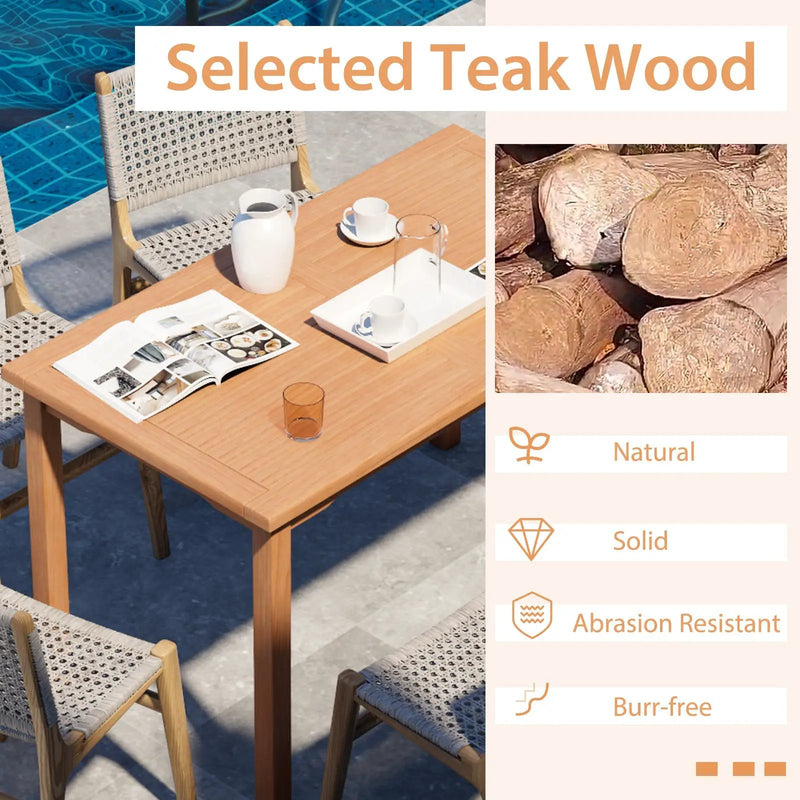 49 Inch Rectangle Patio Indonesia Teak Wood Dining Table with Slatted Tabletop Up to 6 by DirectDeals