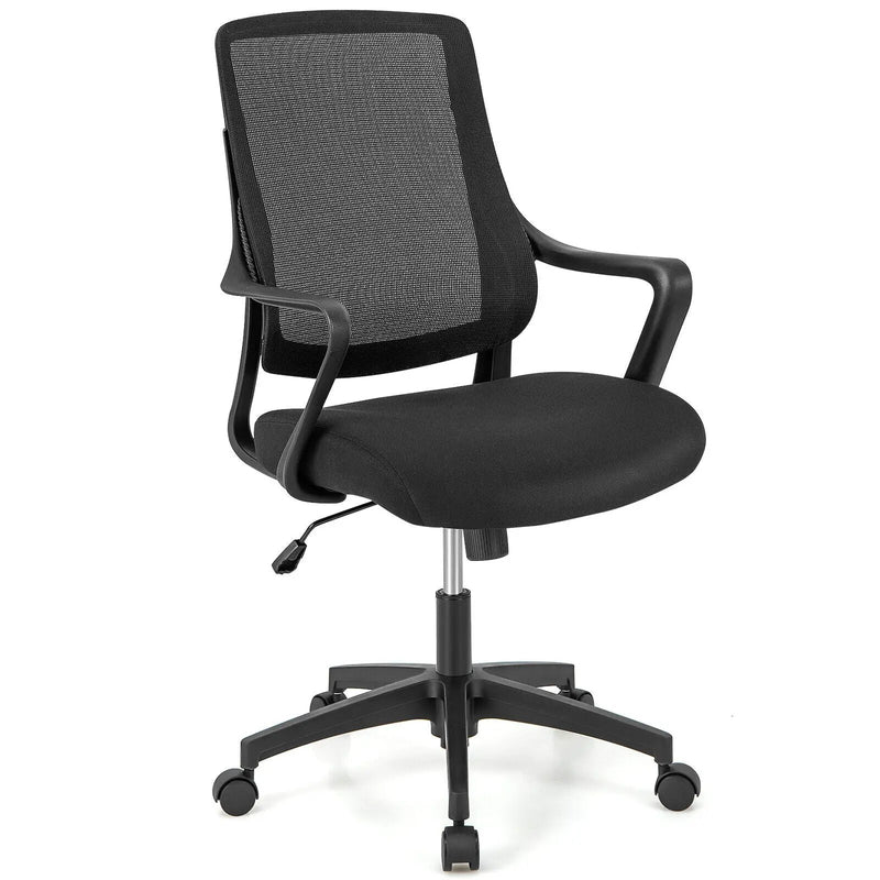 Modern Breathable Mesh Chair with Curved Backrest and Armrest-Black by DirectDeals