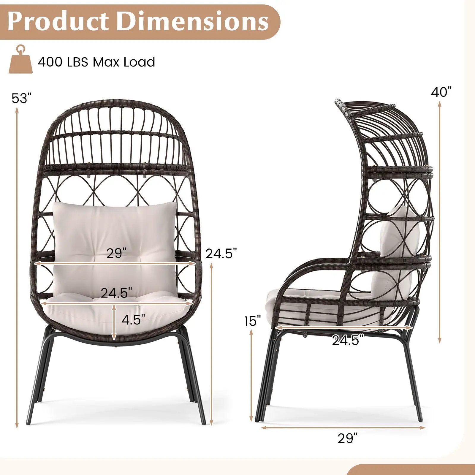 Patio Wicker Egg Chair Outdoor Rattan Lounge Basket with Seat and Back Cushions-Brown by DirectDeals