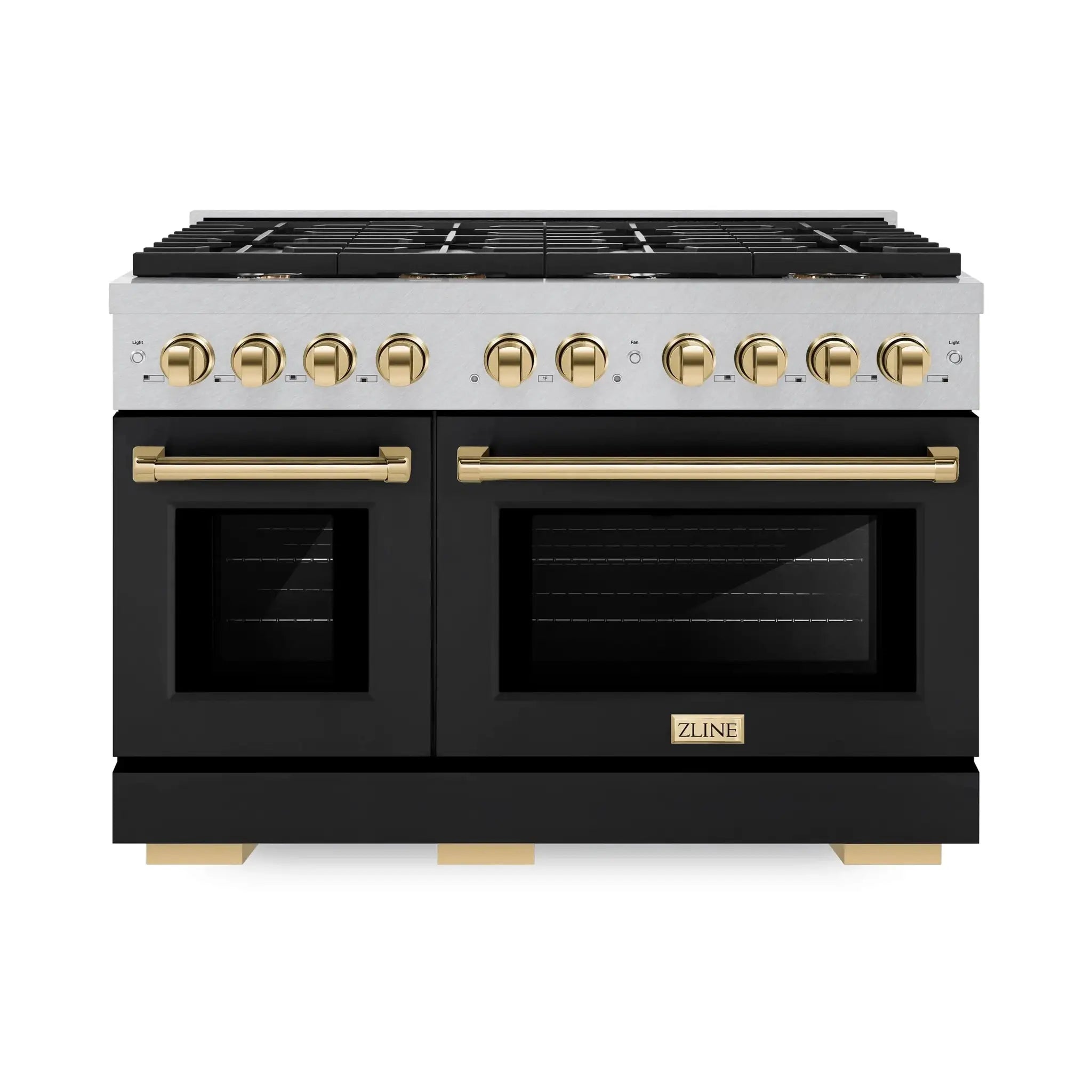 ZLINE 48"Paramount Dual Fuel Range DuraSnow® Black Matte, Gold SDRSZ-BLM-48-G by Farmhouse Kitchen and Bath