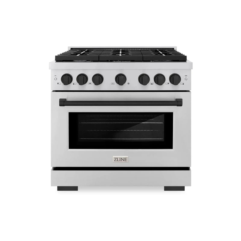 ZLINE 36"Paramount Dual Fuel Range Stainless Steel Matte Black SDRZ-36-MB by Farmhouse Kitchen and Bath