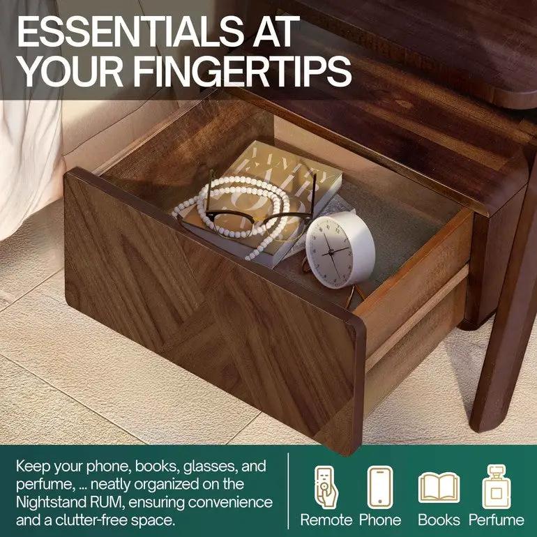 Rum Handcrafted Solid Wood Nightstand by Megsu