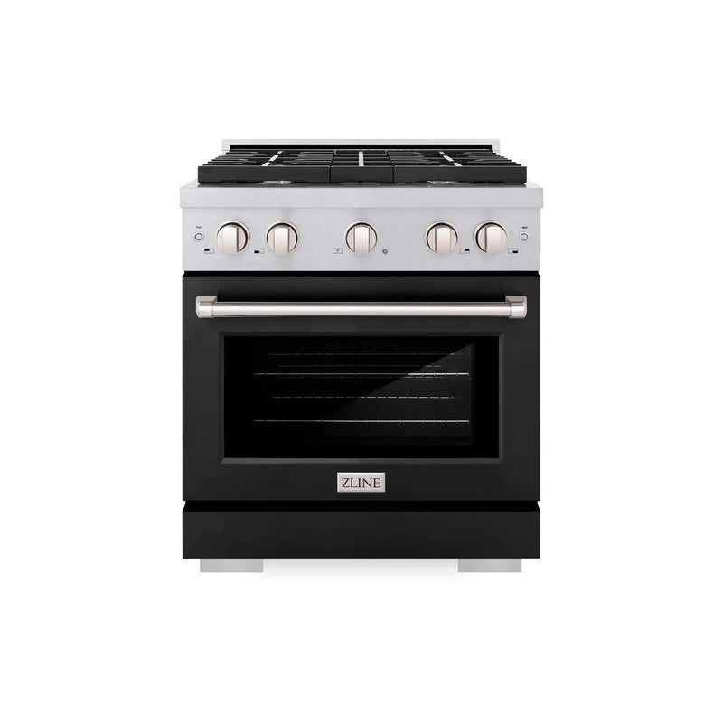 ZLINE 30"Paramount Dual Fuel Range DuraSnow® Black Matte SDRS-BLM-30 by Farmhouse Kitchen and Bath