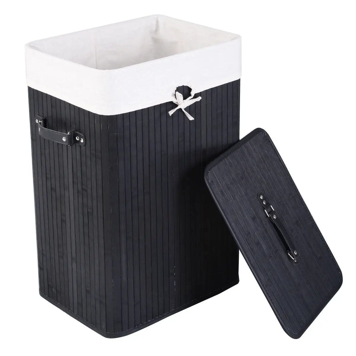 19 Gal Rectangle Laundry Basket Bamboo Clothes Hamper with Handles and Lid by DirectDeals