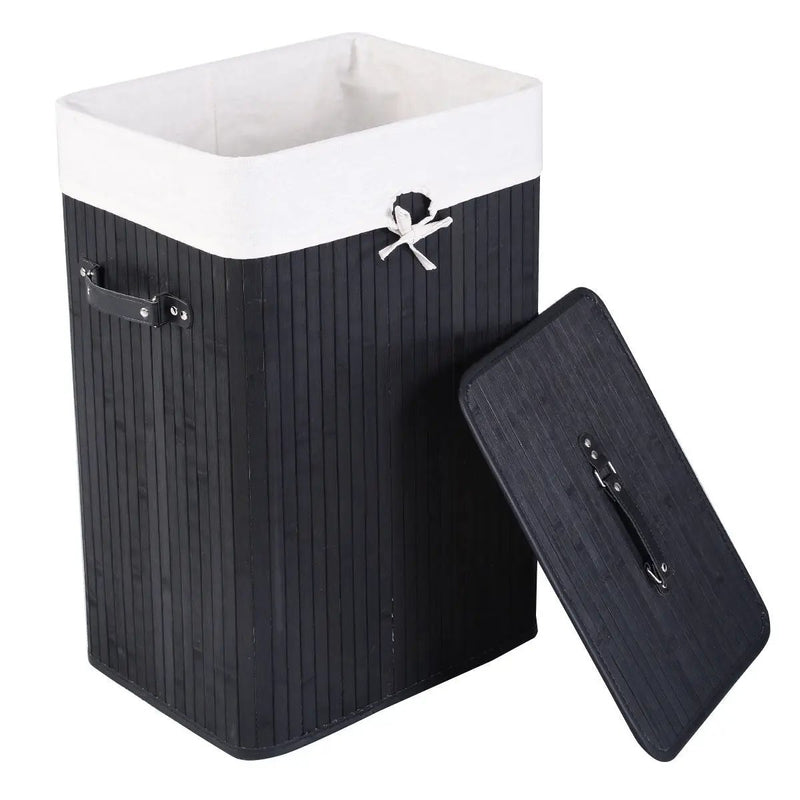 19 Gal Rectangle Laundry Basket Bamboo Clothes Hamper with Handles and Lid by DirectDeals