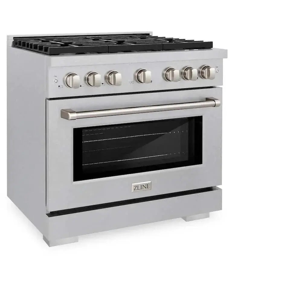 ZLINE 36"Gas Range, Convection Gas Oven , DuraSnow® Brass Burners, SGRS-BR-36 by Farmhouse Kitchen and Bath