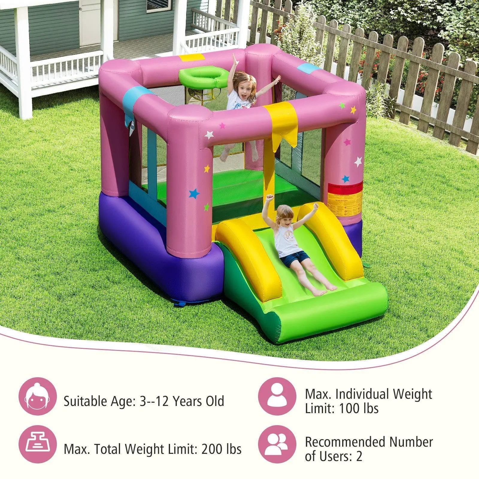 Inflatable Bounce House with Jumping Area for Indoor Outdoor Party by DirectDeals