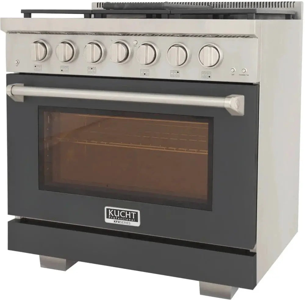 Kucht 36" Freestanding Professional Gas Range Liquid Propane KFX3600X/LP-GY by Farmhouse Kitchen and Bath