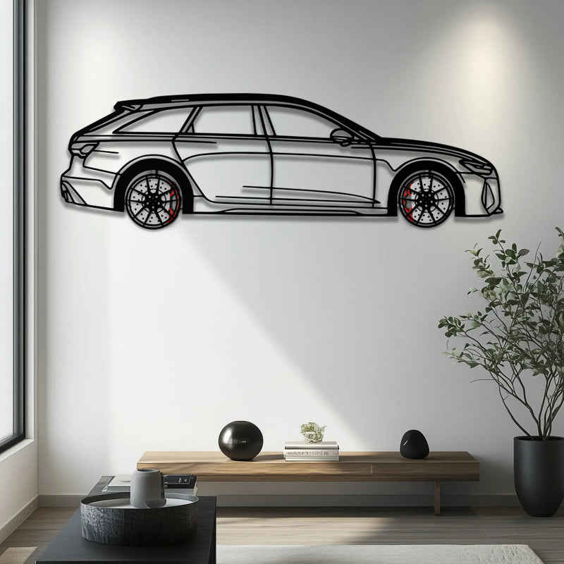 Audi RS6 Avant Metal Car Wall Art with Rotating Wheels - Super Wagon Silhouette Decor - Interactive Automotive Wall Art - KAFMEKA098 by Enova Art